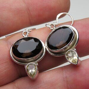 *925 Sterling Silver Smoked Topaz & Citrine Earring Studs